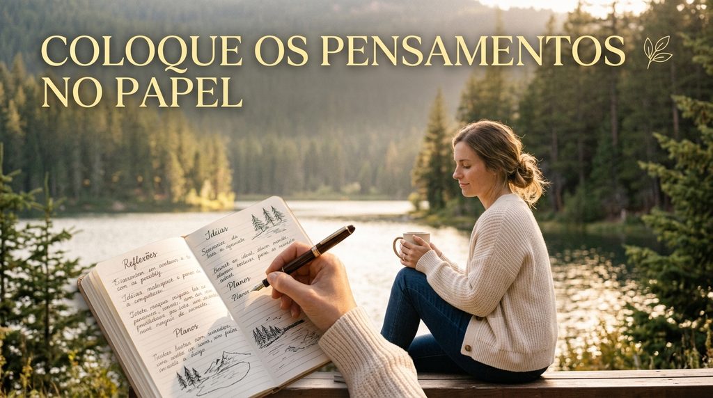 mulher anotando seus pensamentos em um papel